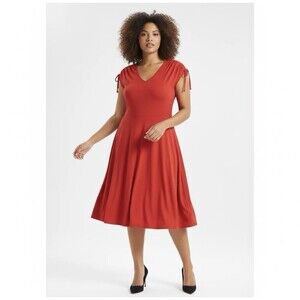 Betabrand Red Marilyn Red Knee Length Dress Stretch Comfort V Neck Casual 3X NWT